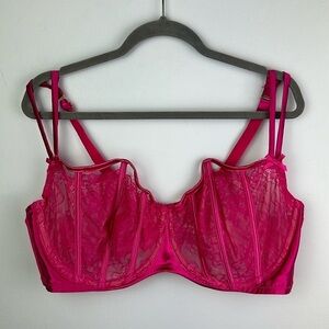 NEW Cacique Size 46DDD (46F) Hot Pink Lace Demi Lace Sexy Boning & Underwire